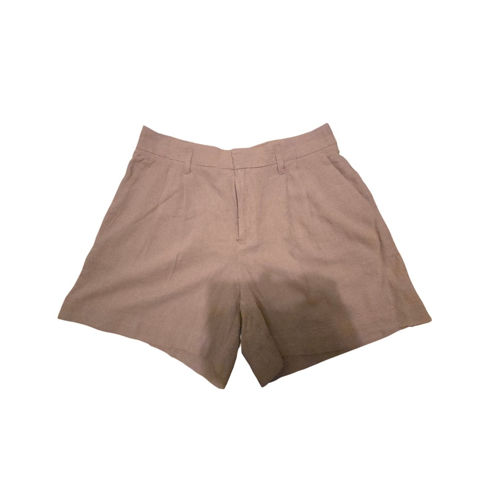 A New Day Tan Khaki Linen Blend High Rise Pleated Shorts Womens Size 10